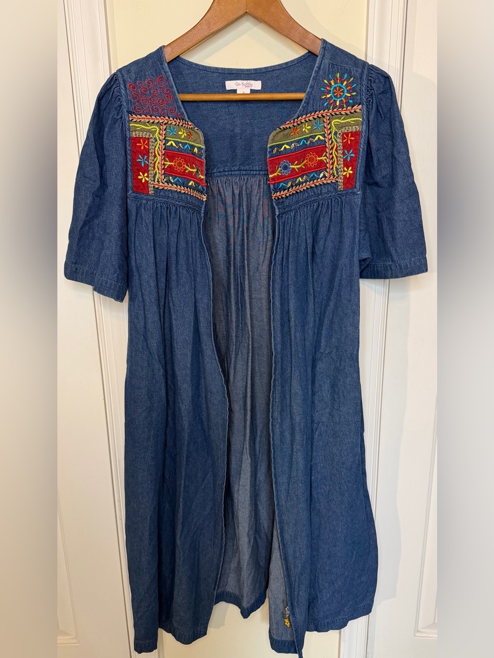 Go Softly Patio Denim Embroidered House Dress Muumuu Lounger Size - Picture 7 of 7